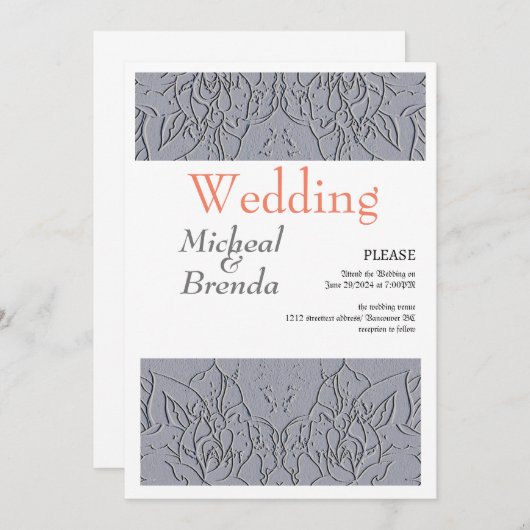 Invitation Motif Rose en pierre (Devant / Derrière)