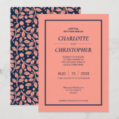 Invitation Motif rose et feuille bleue (Devant / Derrière)