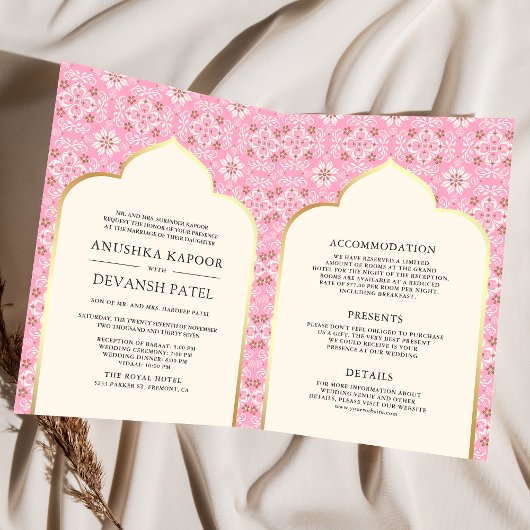 Invitation Motif rose ivoire en un seul Mariage indien