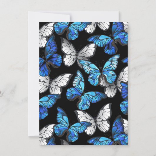 Invitation Motif sans couleur foncée avec papillons bleus Mor (Devant)