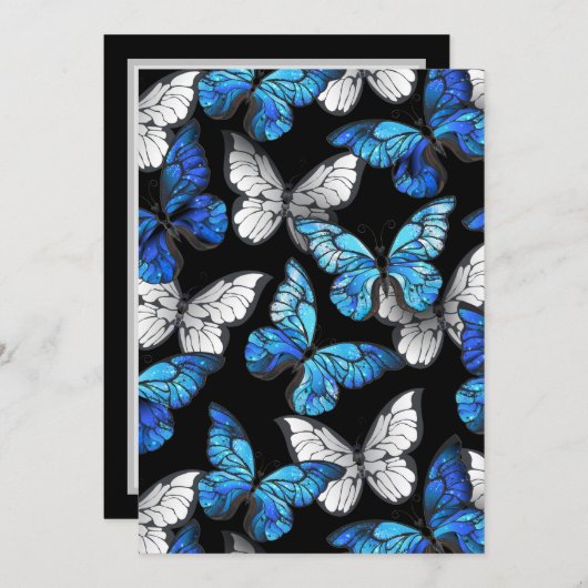 Invitation Motif sans couleur foncée avec papillons bleus Mor (Devant / Derrière)