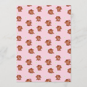 Invitation Motif sans couture de vaches highland Kawaii rose