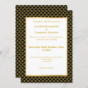 INVITATION MOTIF SIMPLE & ÉLÉGANT OR NOIR MERMAID ÉCHELLE