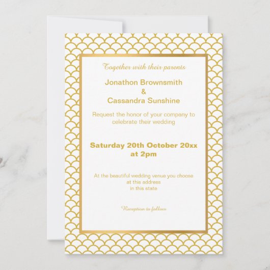 INVITATION MOTIF SIMPLE ET ÉLÉGANT OR BLANC MARMAID ÉCHELLE (Devant)