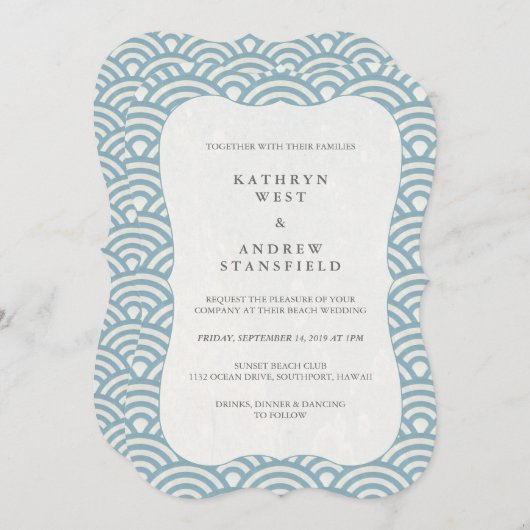 Invitation Motif simple moderne bleu + blanc Mariage (Devant / Derrière)