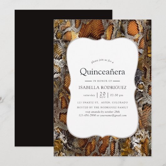 Invitation Motif Snakeskin Quinceanera (Devant / Derrière)