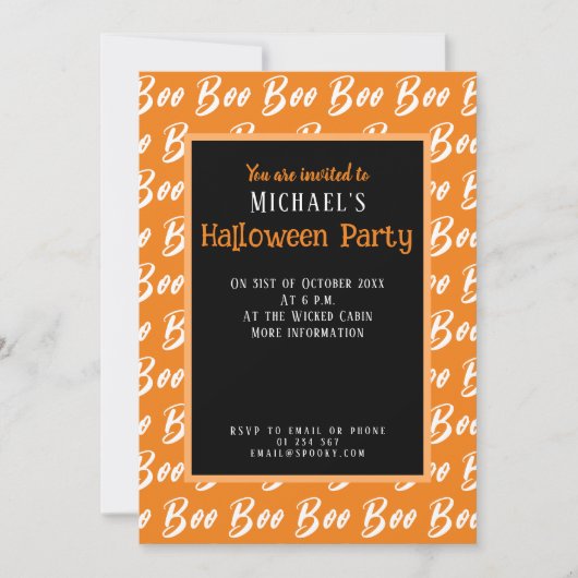 Invitation Motif texte de la boîte orange blanche Ghost Hallo (Devant)
