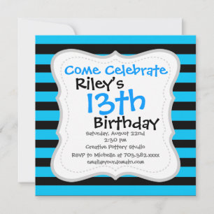 Invitation Motif turquoise Blue Turquoise et White Stripes