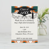 Invitation motif turquoise orange blanc damassé (Debout devant)