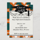 Invitation motif turquoise orange blanc damassé (Devant / Derrière)