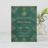 Invitation Motif vert et or orné musulman Mariage musulman is (Debout devant)