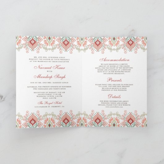 Invitation Motif vert orange tout en un Mariage sikh (Intérieur)