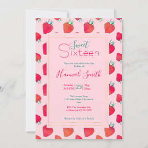Invitation Motif Vintage mûre des fraises rouges Girl Pink 