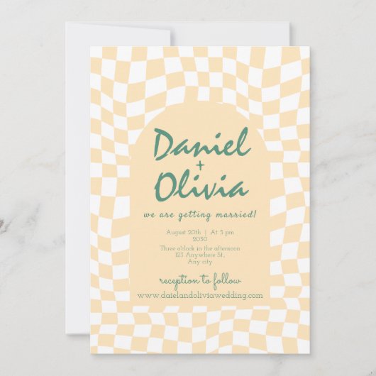 Invitation Motif Wavy À damiers avec Mariage QR (Devant)
