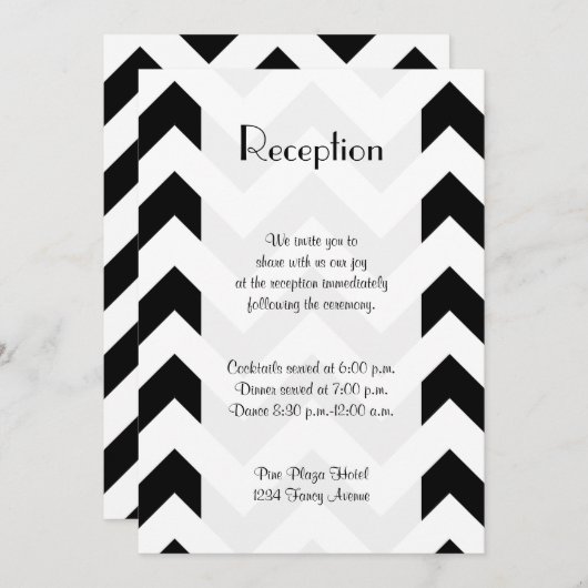 Invitation Motif zig-zag noir et blanc, Chevron, Réception (Devant / Derrière)