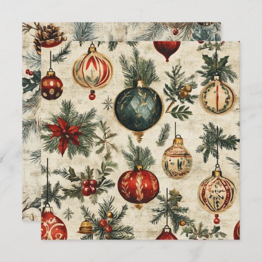 Invitation Motifs de fêtes Vintages sur parchemin (Devant / Derrière)