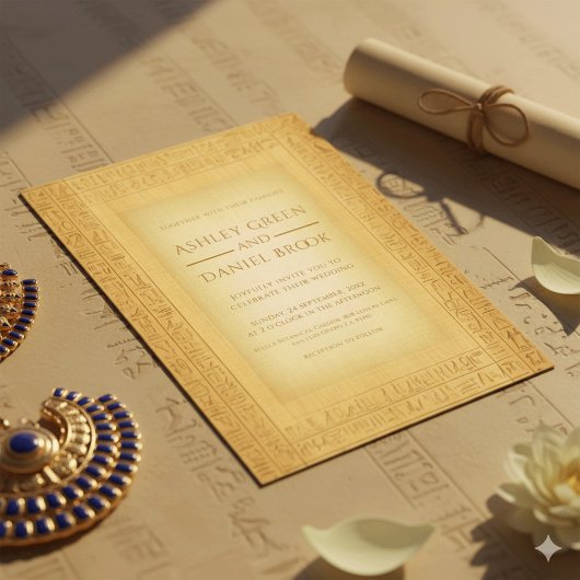 Invitation Motifs de l'or antique Hiéroglyphique Mariage égyp