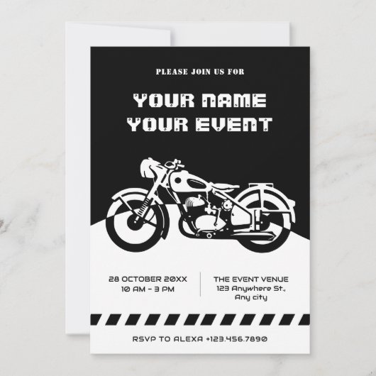 Invitation Moto classique noir et blanc (Devant)