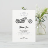 Invitation Moto Coeurs Noir et Argent Biker Merci (Debout devant)