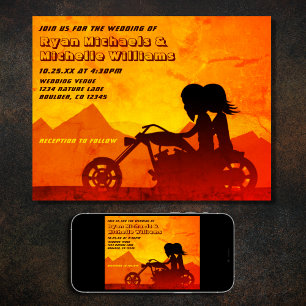 Invitation Moto Couple Mountain Sunset Mariage
