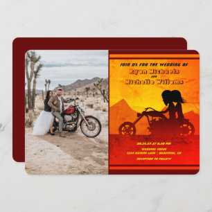 Invitation Moto Couple Mountain Sunset Mariage photo