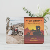 Invitation Moto Couple Mountain Sunset Mariage photo (Debout devant)