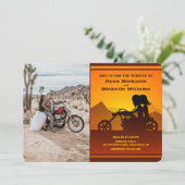 Invitation Moto Couple Mountain Sunset Mariage photo (Debout devant)