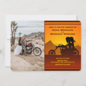 Invitation Moto Couple Mountain Sunset Mariage photo (Devant)