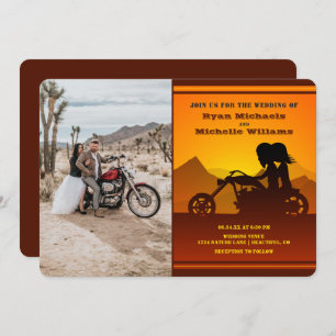 Invitation Moto Couple Mountain Sunset Mariage photo