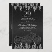 Invitation Moto en cuir noir en argent 29e anniversaire (Devant / Derrière)