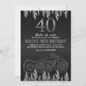 Invitation Moto en cuir noir en argent 40E 40 Anniversaire (Devant)