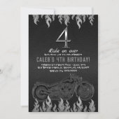 Invitation Moto en cuir noir en argent 4 4e anniversaire (Devant)