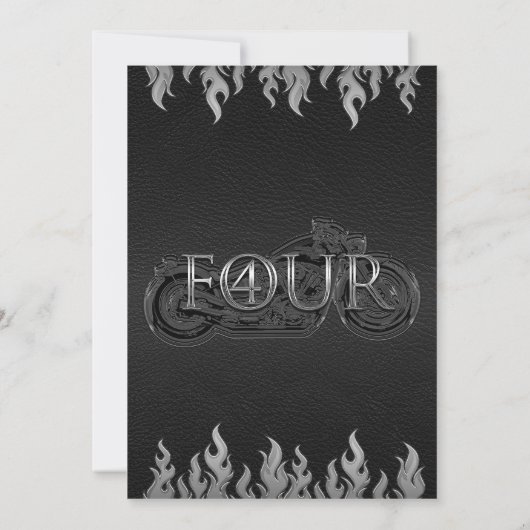 Invitation Moto en cuir noir en argent 4 4e anniversaire (Dos)