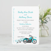 Invitation Moto et Coeurs Mariage Aqua (Debout devant)