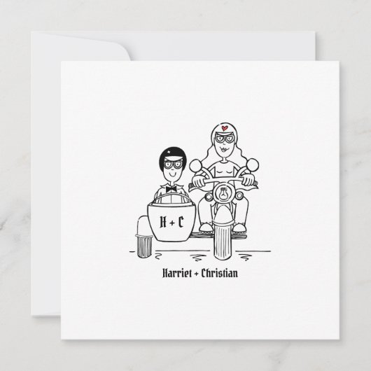 Invitation Moto et Mariage Sidecar personnalisés (Devant)