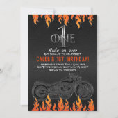 Invitation Moto Flames en cuir et orange 1 1er anniversaire (Devant)