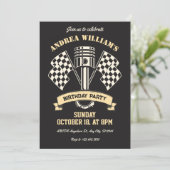 Invitation Moto rétro course mécanique machine anniversaire (Debout devant)