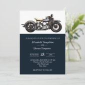Invitation Moto Rustique moderne Marine Mariage vintage (Debout devant)