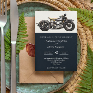 Invitation Moto Rustique moderne Marine Mariage vintage