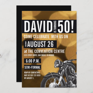Invitation Moto thème, 50ème anniversaire, Or et noir