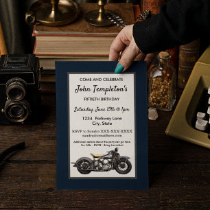 Invitation Moto vintage Antique fête d'anniversaire Hommes