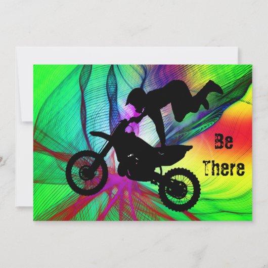 Invitation Motocross dans un web d'araignée psychédélique (Devant)