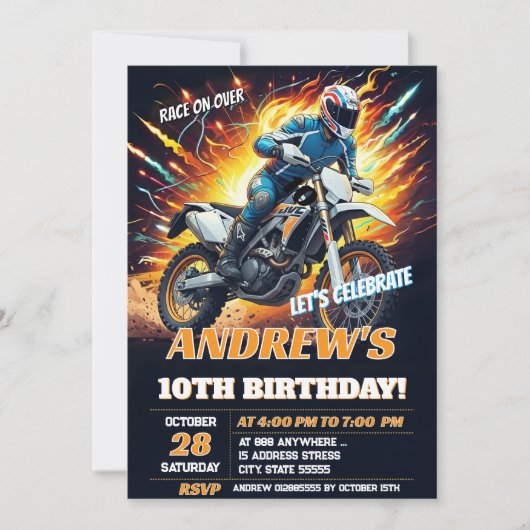Invitation Motocross Dirt Bike Birthday Biker (Devant)