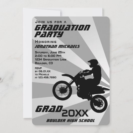 Invitation Motocross Retro Sunburst Graduation en VTT (Devant)
