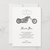 Invitation Motocyclette Cœurs noirs et argentés Merci Biker (Devant)
