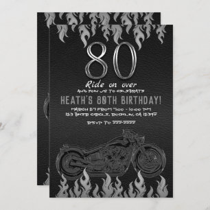 Invitation Motocyclette en cuir noir 80E 80 Anniversaire