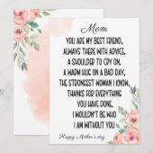 Invitation Mots sentimentaux Pour Maman, Bonne Fête des Mères (Devant / Derrière)