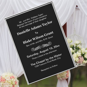 Invitation Mots Traditionnels Élégants Blanc Sur Mariage Noir