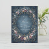 Invitation Mottled Indigo Royal Ornate Oval Wedding (Debout devant)