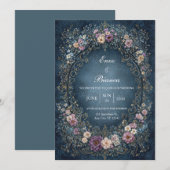 Invitation Mottled Indigo Royal Ornate Oval Wedding (Devant / Derrière)